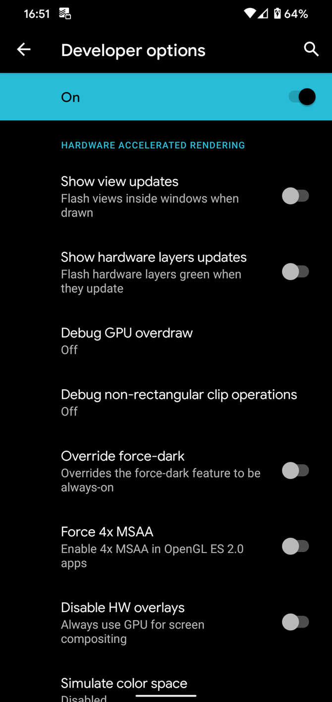Android Developer Options Dark Mode