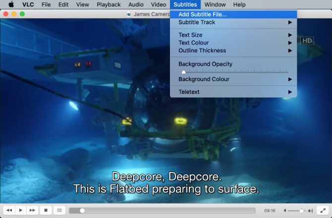 Add Subtitle File menu from VLC options