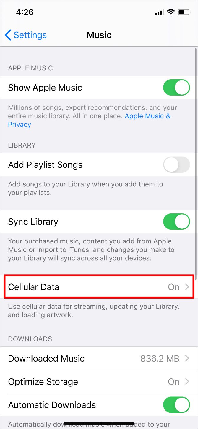Apple Music settings