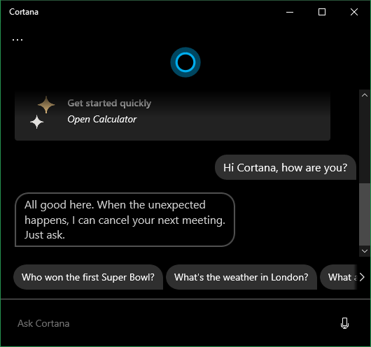 Cortana Windows 10 May 2020 Update