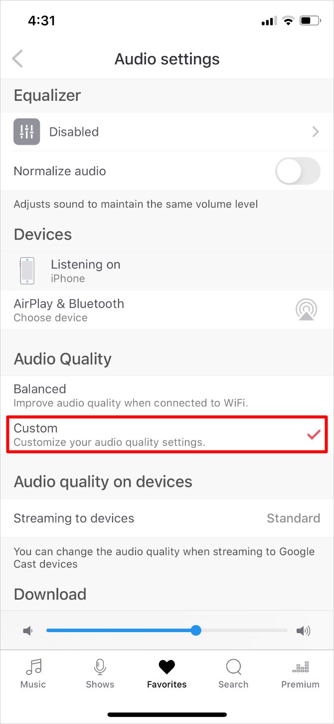 Deezer Audio Quality settings