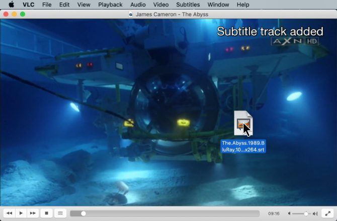 Drag-and-drop subtitle file in VLC