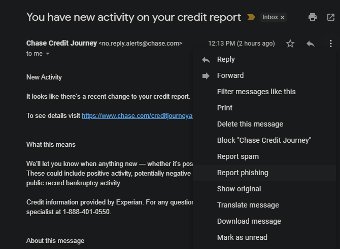 Gmail Report Phishing