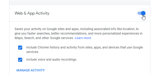 Disabling the web app trackingin Google Activities
