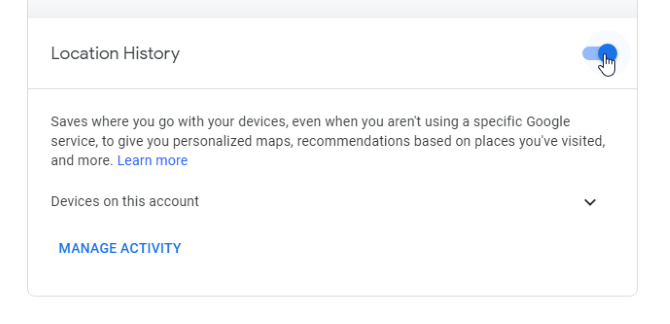 Disabling the location tracking in Google Activities