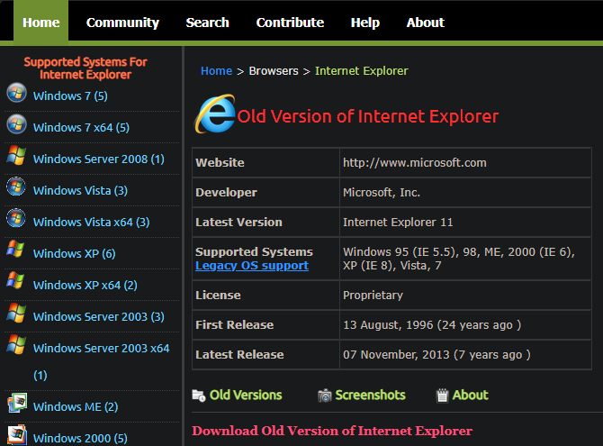 Internet Explorer Old Apps Download