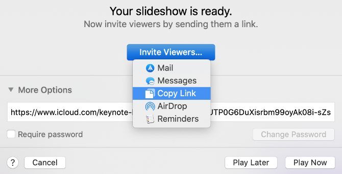 Keynote Live Invite Viewers option