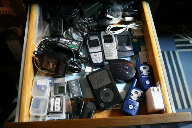 A box of old electronics
