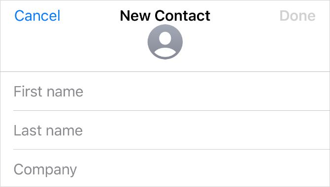 New Contact page on iPhone