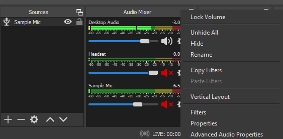 OBS Audio Mixer Options