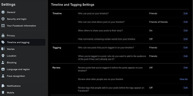 Review privacy settings on Facebook social media