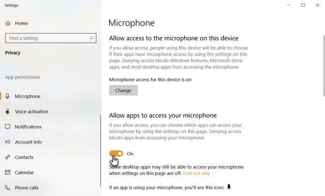 Windows 10 Microphone Privacy Settings