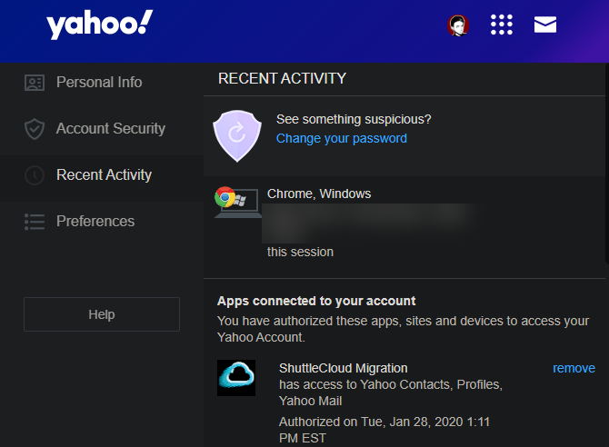 Yahoo Account Activity