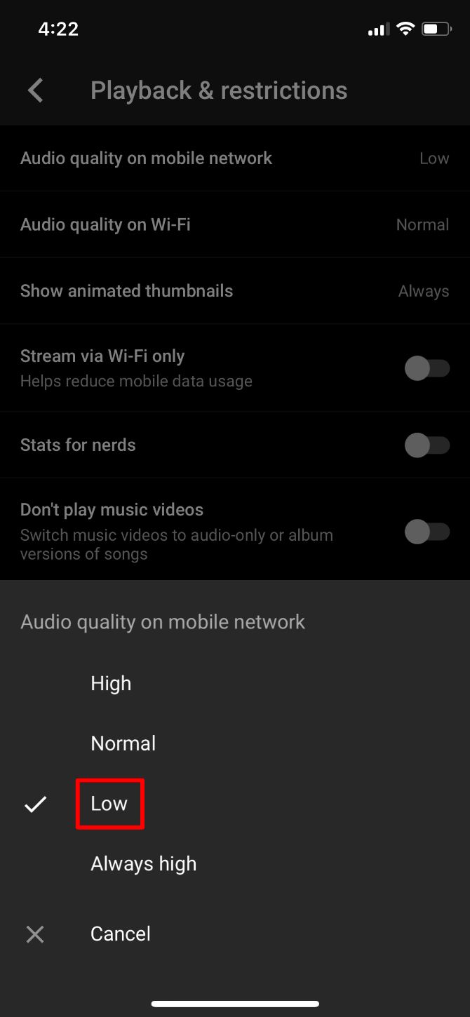 YouTube Music audio quality options