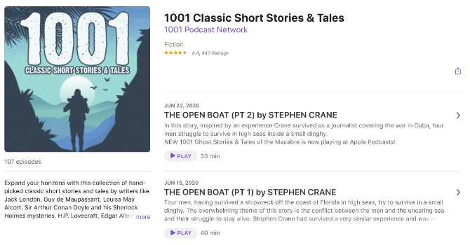 Jon Hagadorn's podcast offers a soothing narration of 1001 Classic short stories and tales