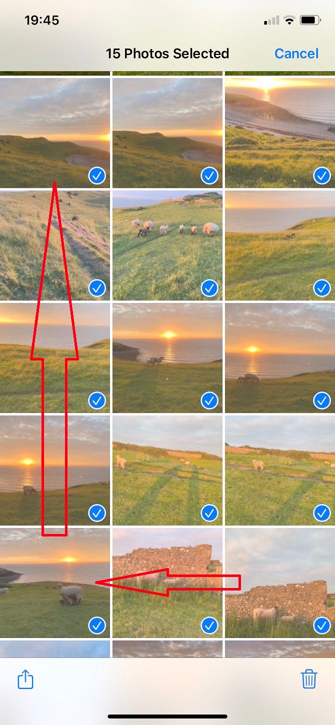 select and drag to get rid of all iphone pictures