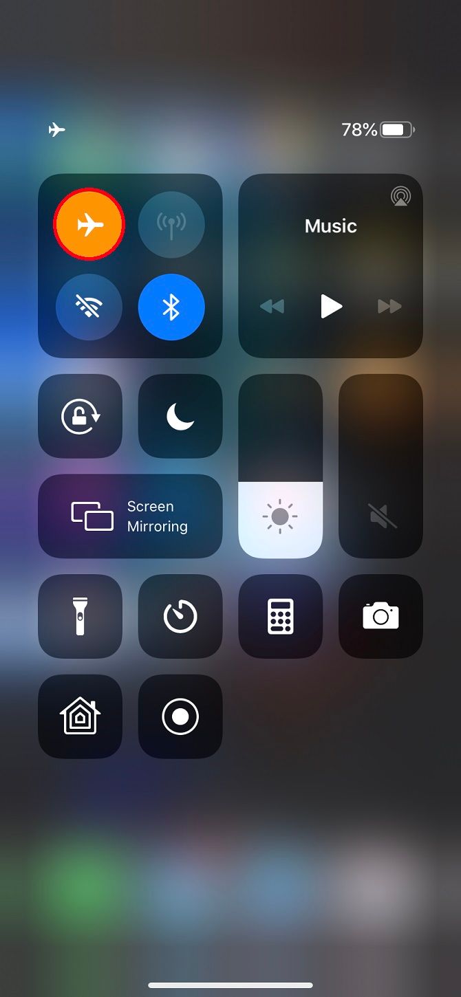 turn on airplane mode by swiping on control centre