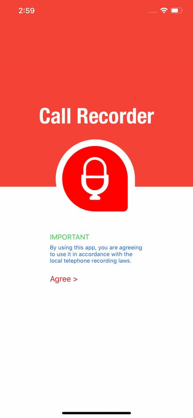 Call Recorder main screen