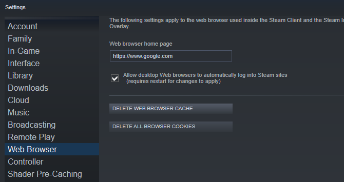 Delete the Steam browser cache