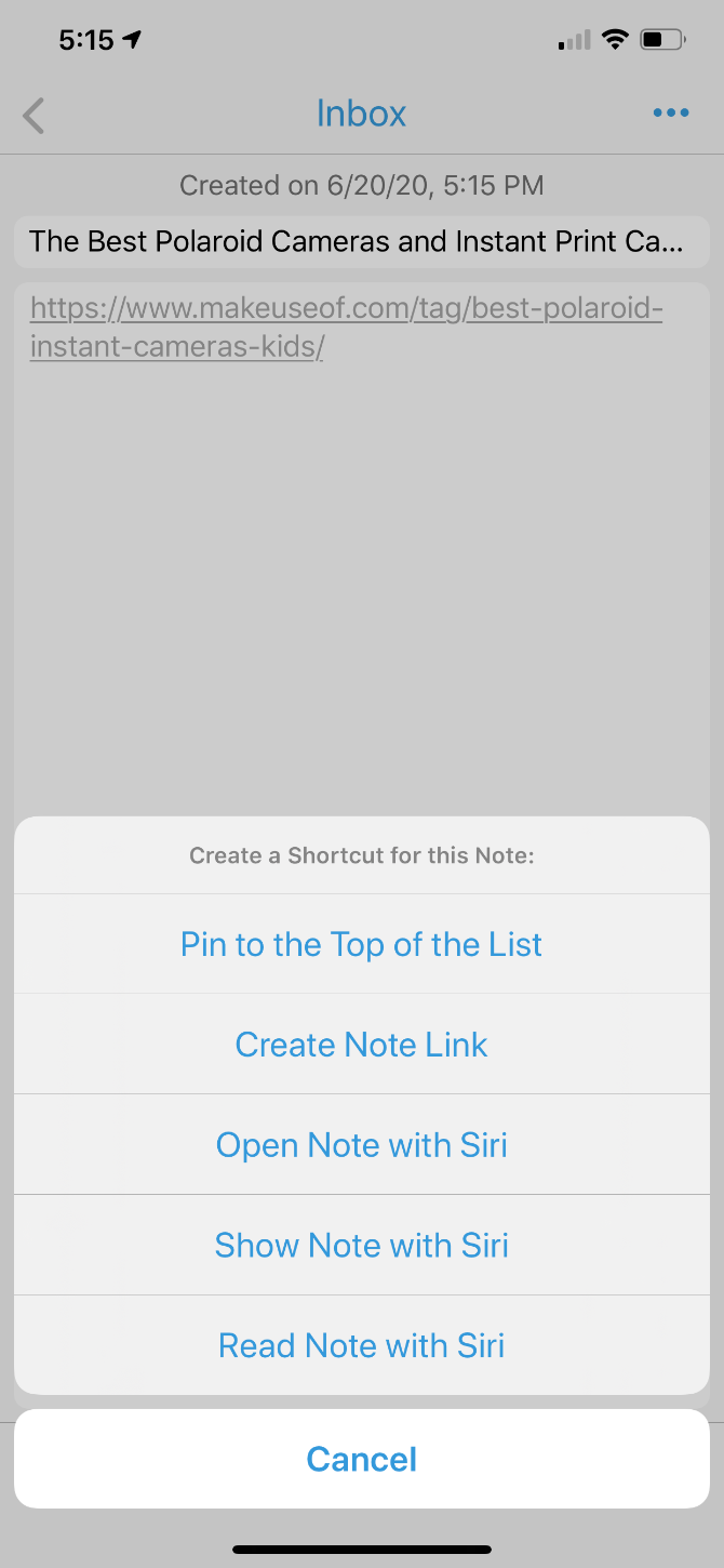 Snipnotes Siri Shortcuts