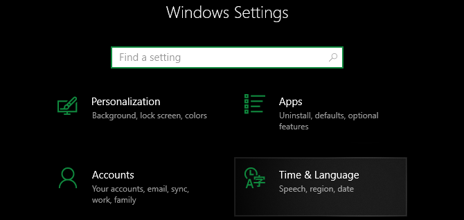Windows Settings Time