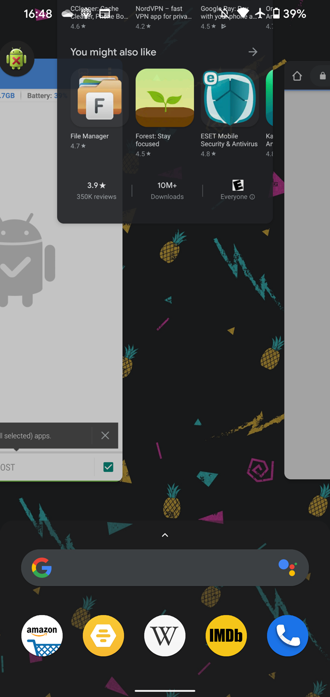 Android Swipe App Away