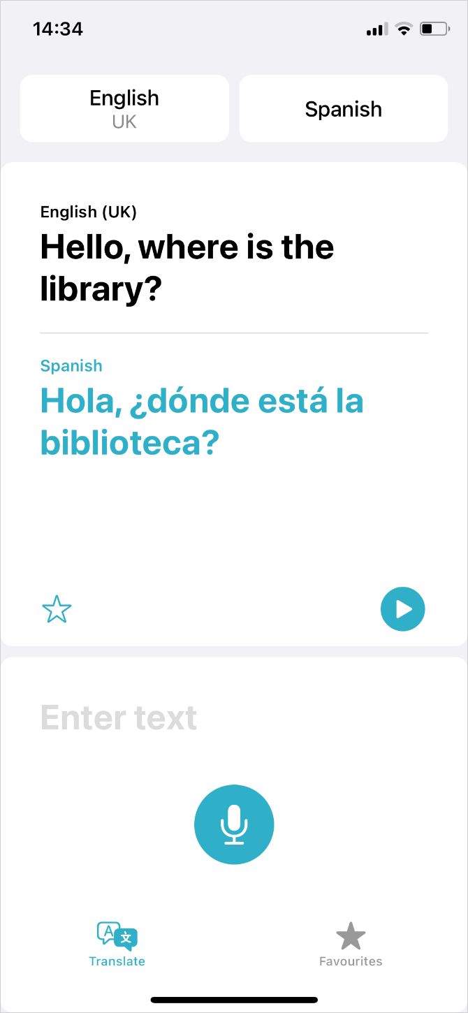 Apple Translate app translation text on iPhone
