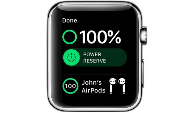 Apple Watch Control Center showing AirPods battery