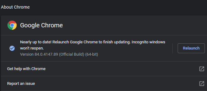 Chrome Check for Updates