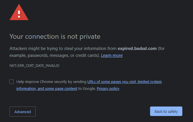 Chrome Connection Not Private