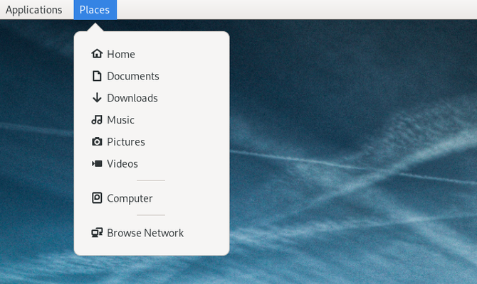 GNOME Classic places menu displaying storage options