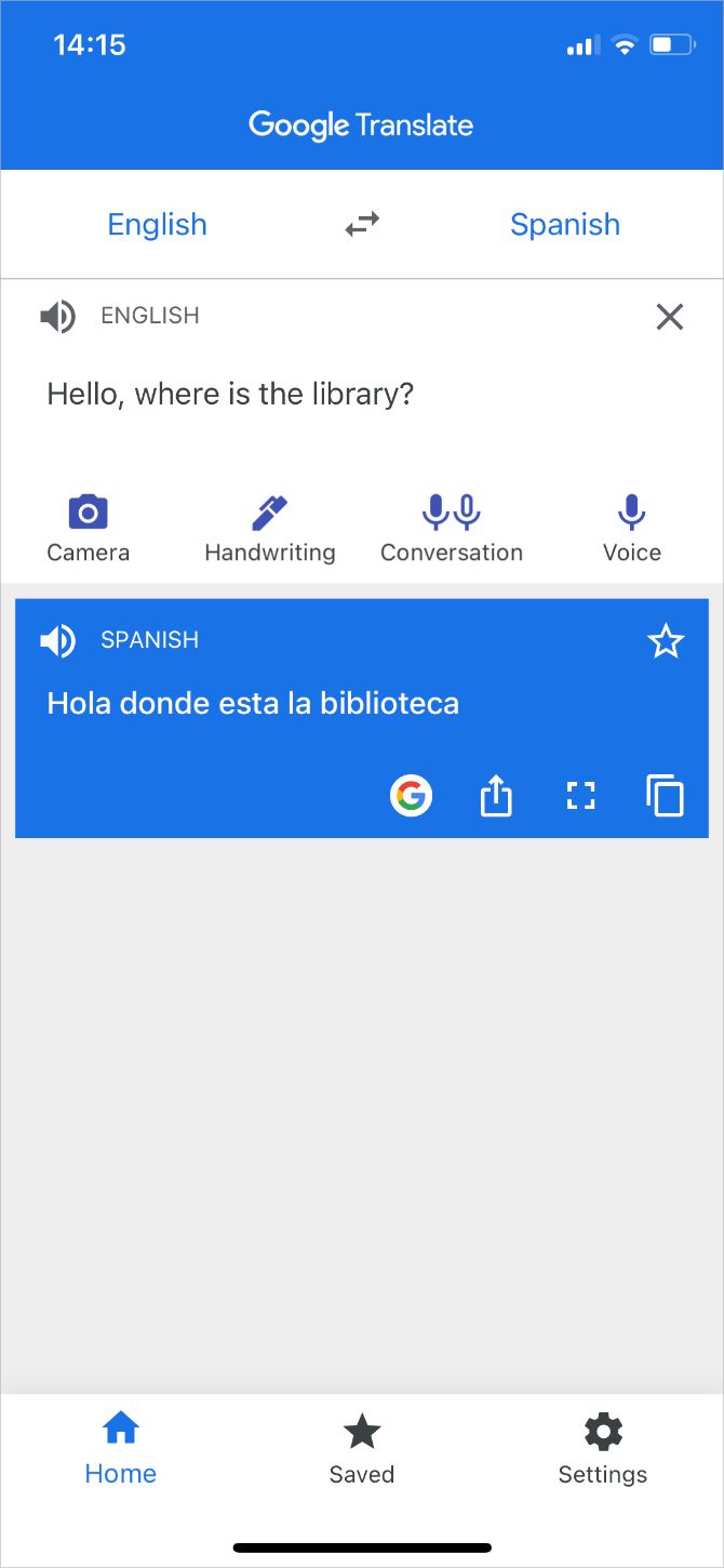 Google Translate translating text on iPhone