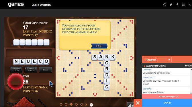 Just Words Online Scrabble Game