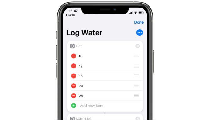 Log Water Siri Shortcut