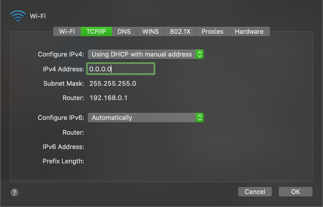 manually assign ip address mac