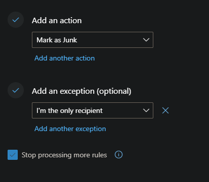 Outlook Rule Actions and Exceptions