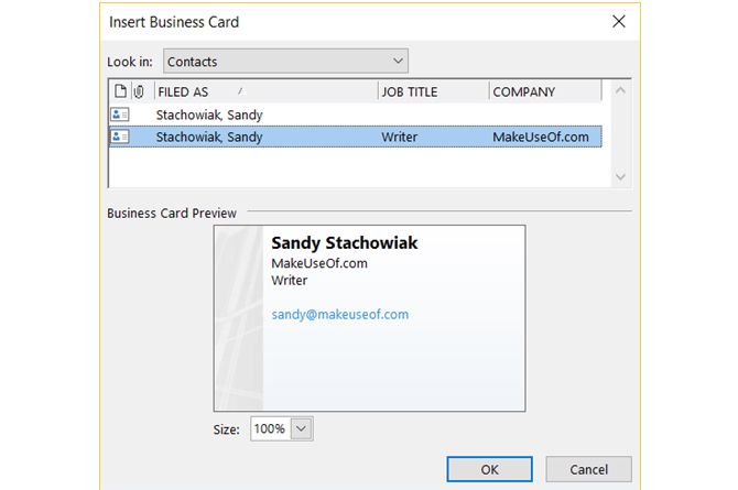 Outlook Desktop Business Card