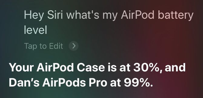 Siri reading out AirPods battery percentage