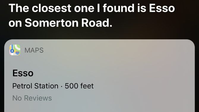 Siri searching for the nearest gas station