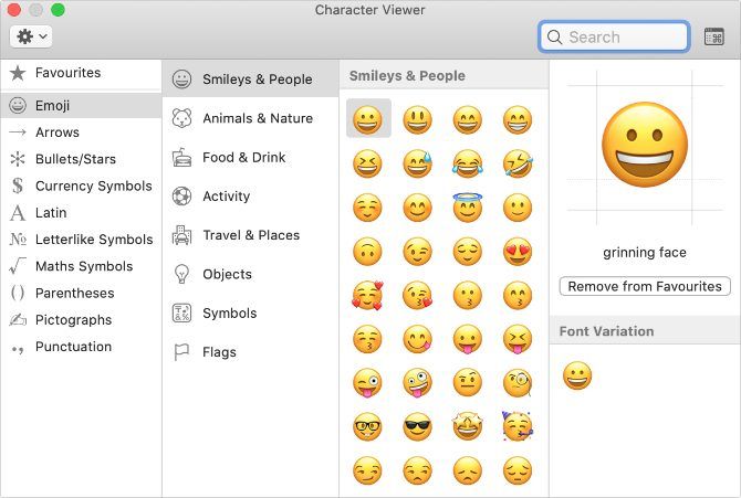 mac os character map