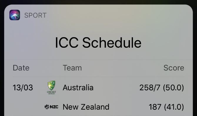 Sports scores in Siri