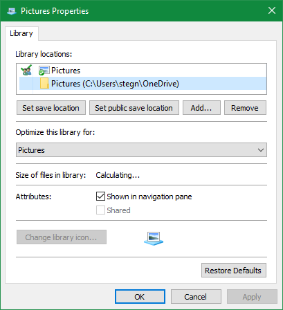 Windows Edit Library Locations