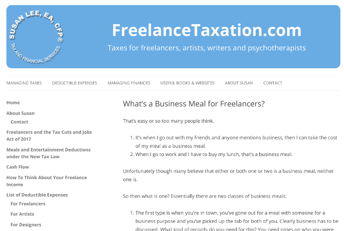 Susan Lee explains the ins and outs of taxation and financial planning for freelancers in the US at her website Freelance Taxation