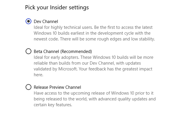 change windows insider development path