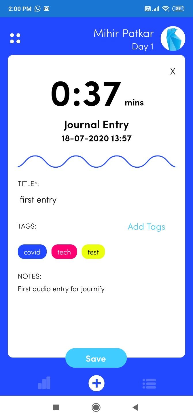 Add tags and notes to Journify audio clips to make your journal easy to search