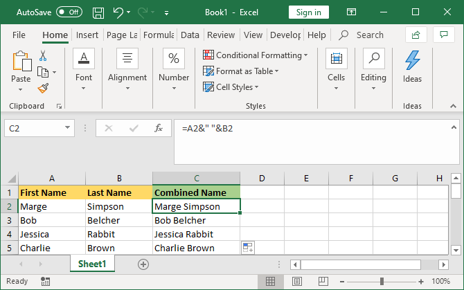 excel combinato cella con la formula