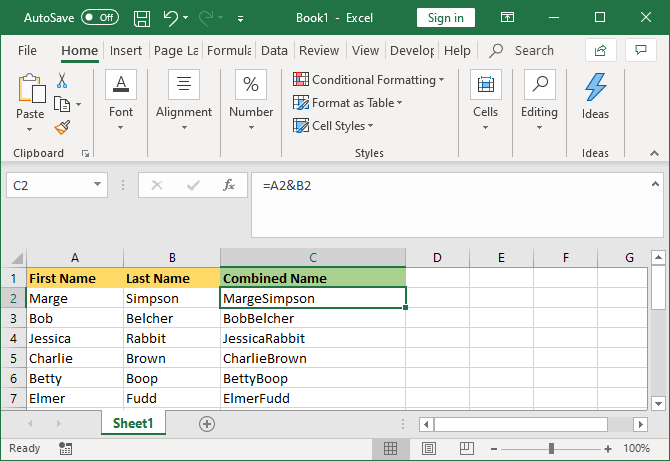 Excel kombinierte Zellen ampersand