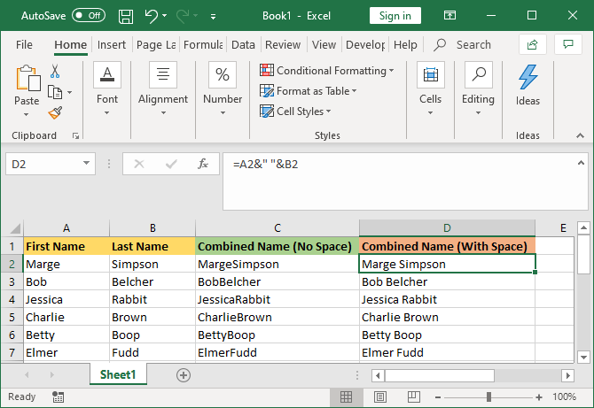 excel le celle combinate con spazio