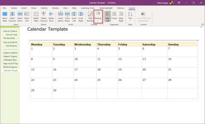 How To Create A Onenote Calendar Template Insert Calendar In Onenote