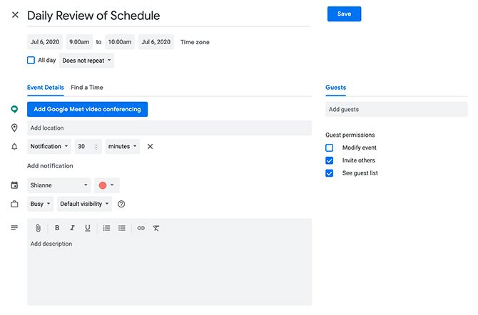How to Time Block in Google Calendar by Editing an Event